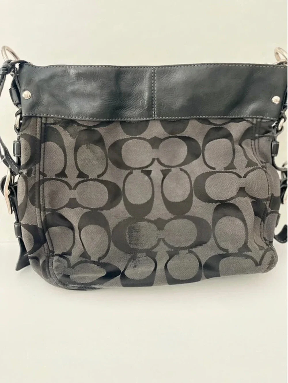 Coach Zoe Signature Jacquard Hobo Bag Black Grey Smoke 12674 Large Shoulder Bag